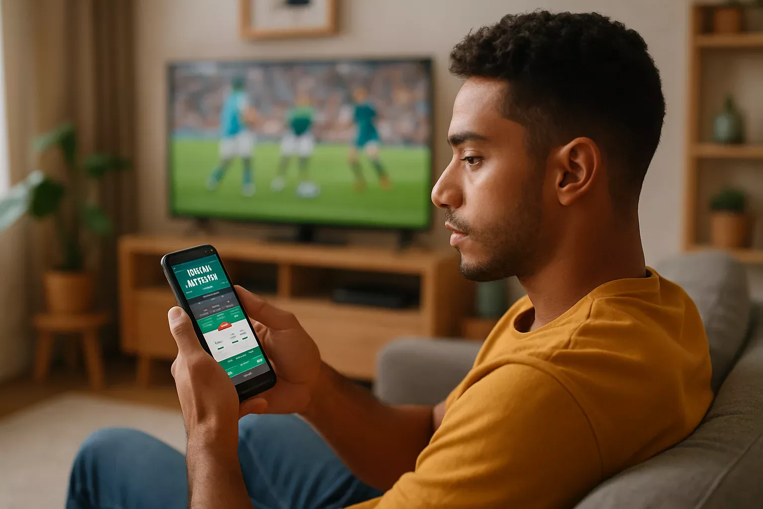 Pessoa navegando por opcoes de apostas esportivas em smartphone moderno