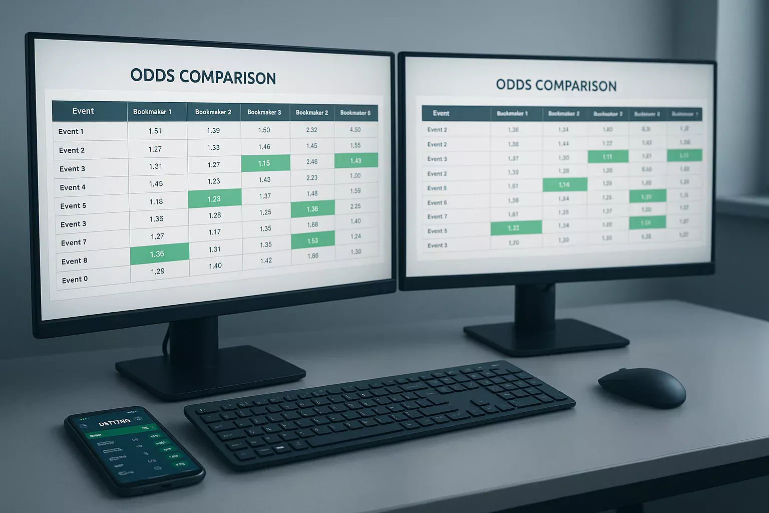 Multiplas telas comparando odds de diferentes casas de apostas