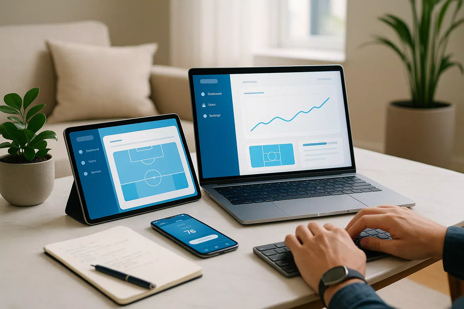Dispositivos mostrando interface de plataforma de apostas moderna