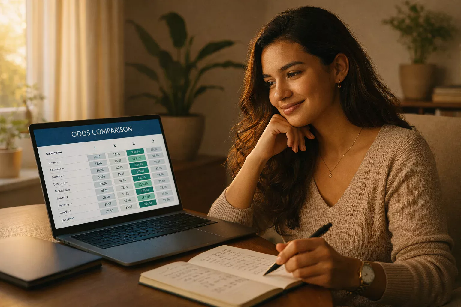 Pessoa descobrindo oportunidade de value bet com expressao de insight