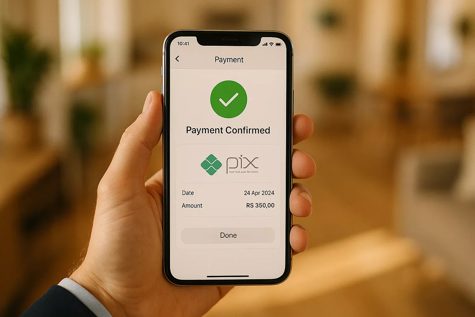 Smartphone mostrando transferencia PIX para deposito em apostas
